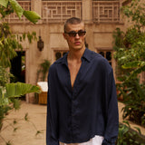 Sink Flow Satin Shirt in Navy