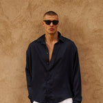 Sink Flow Satin Shirt in Navy