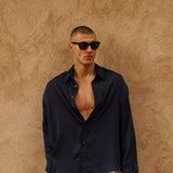 Sink Flow Satin Shirt in Navy