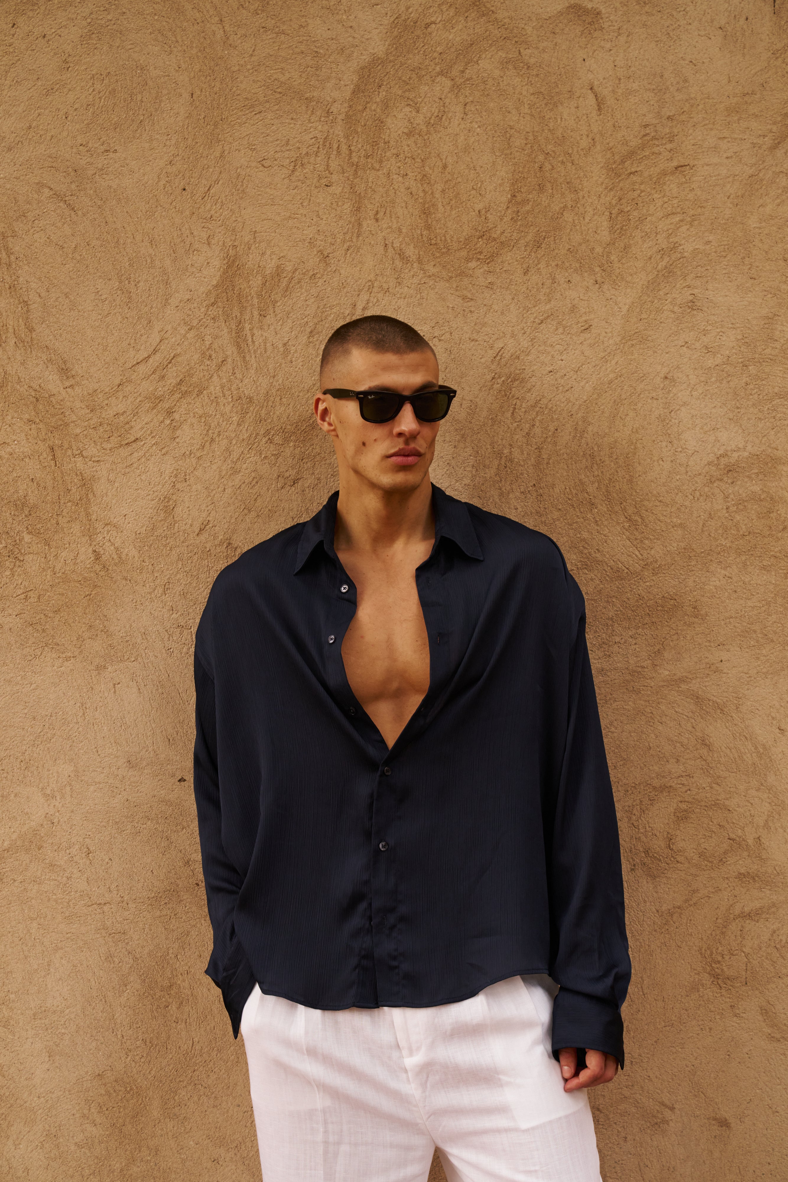Sink Flow Satin Shirt in Navy