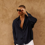 Sink Flow Satin Shirt in Navy