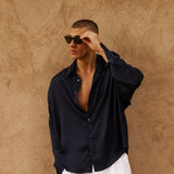 Sink Flow Satin Shirt in Navy