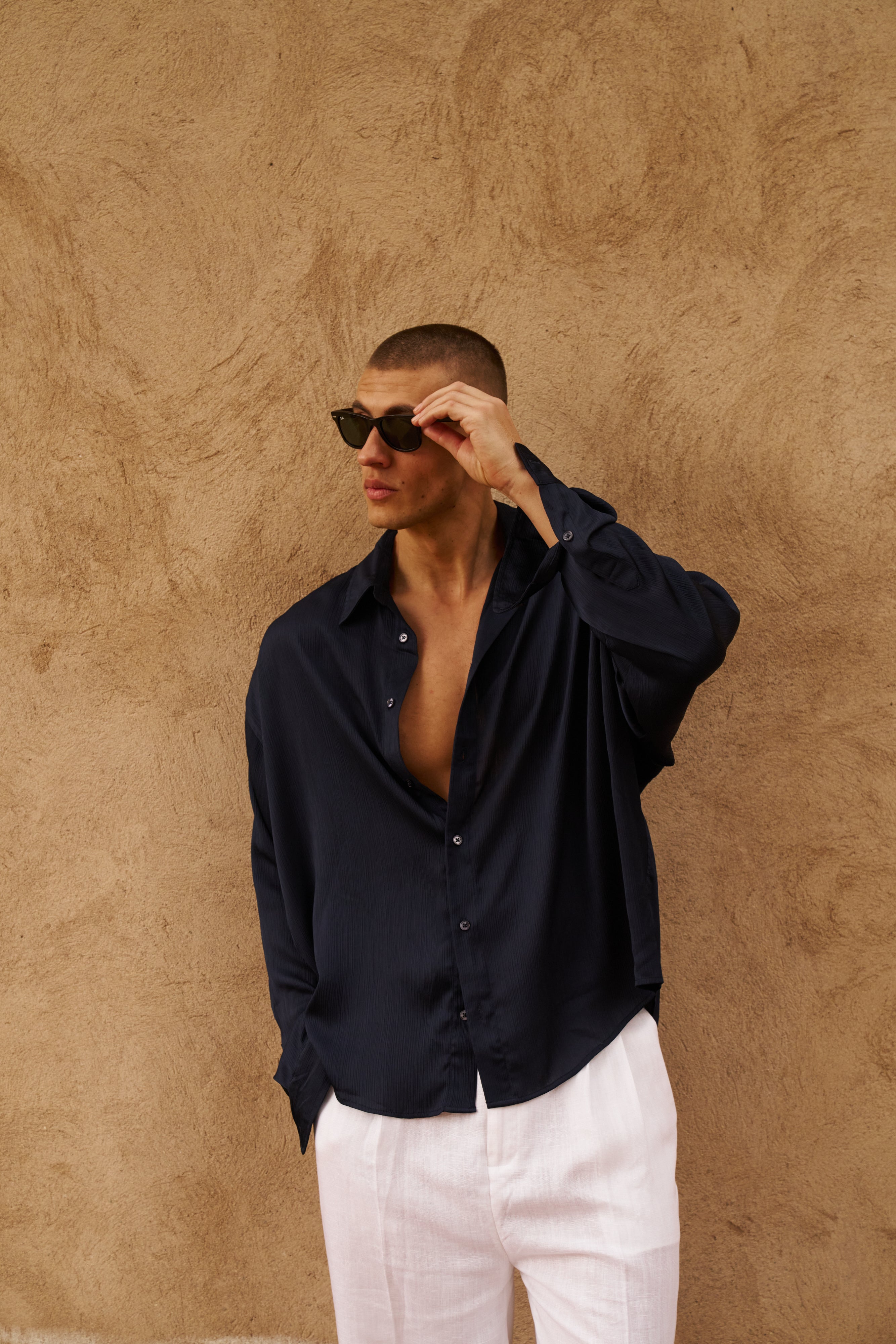 Sink Flow Satin Shirt in Navy