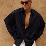 Sink Flow Satin Shirt in Navy