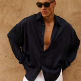 Sink Flow Satin Shirt in Navy