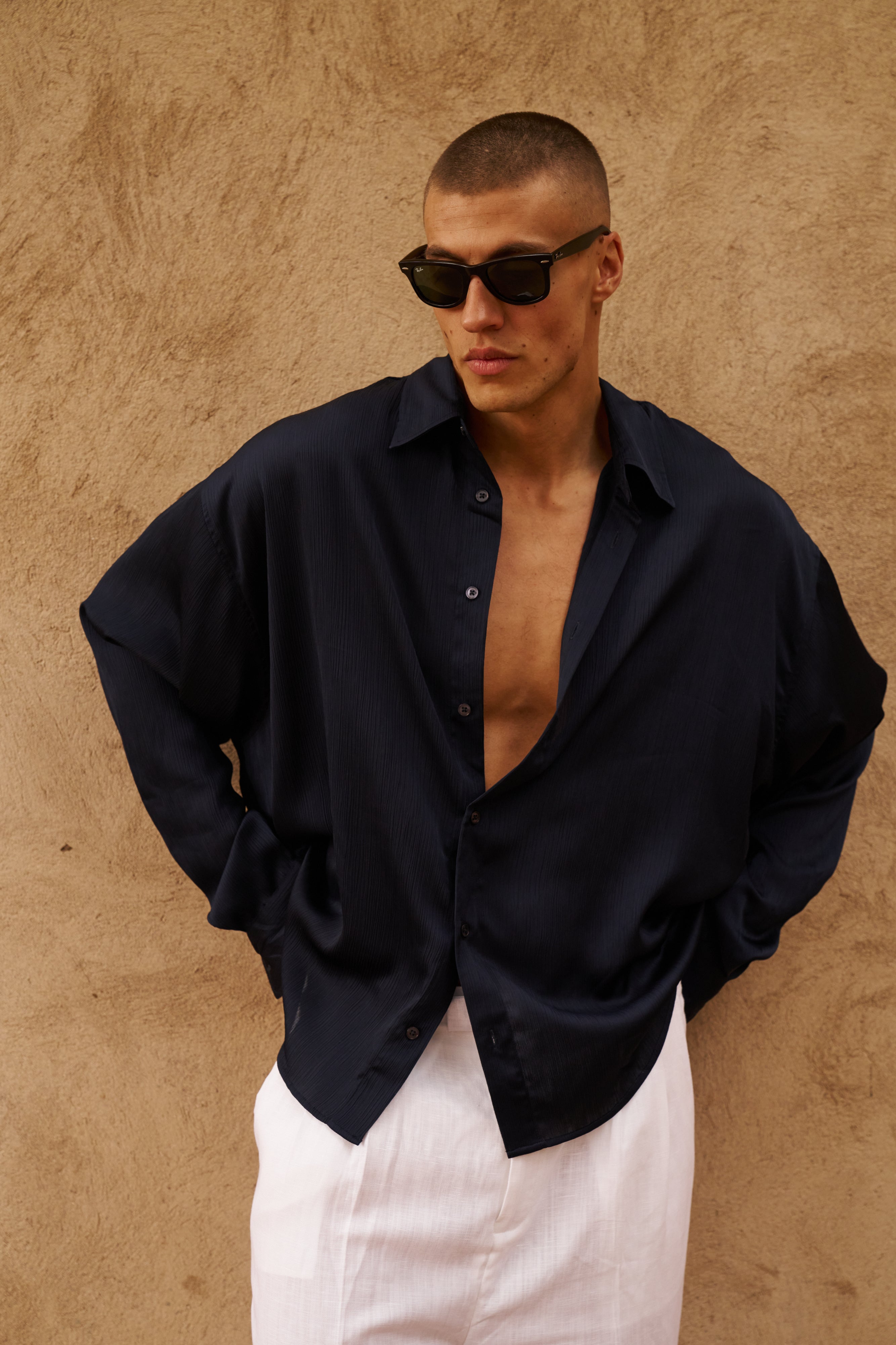 Sink Flow Satin Shirt in Navy