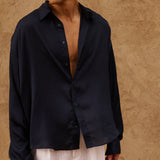 Sink Flow Satin Shirt in Navy