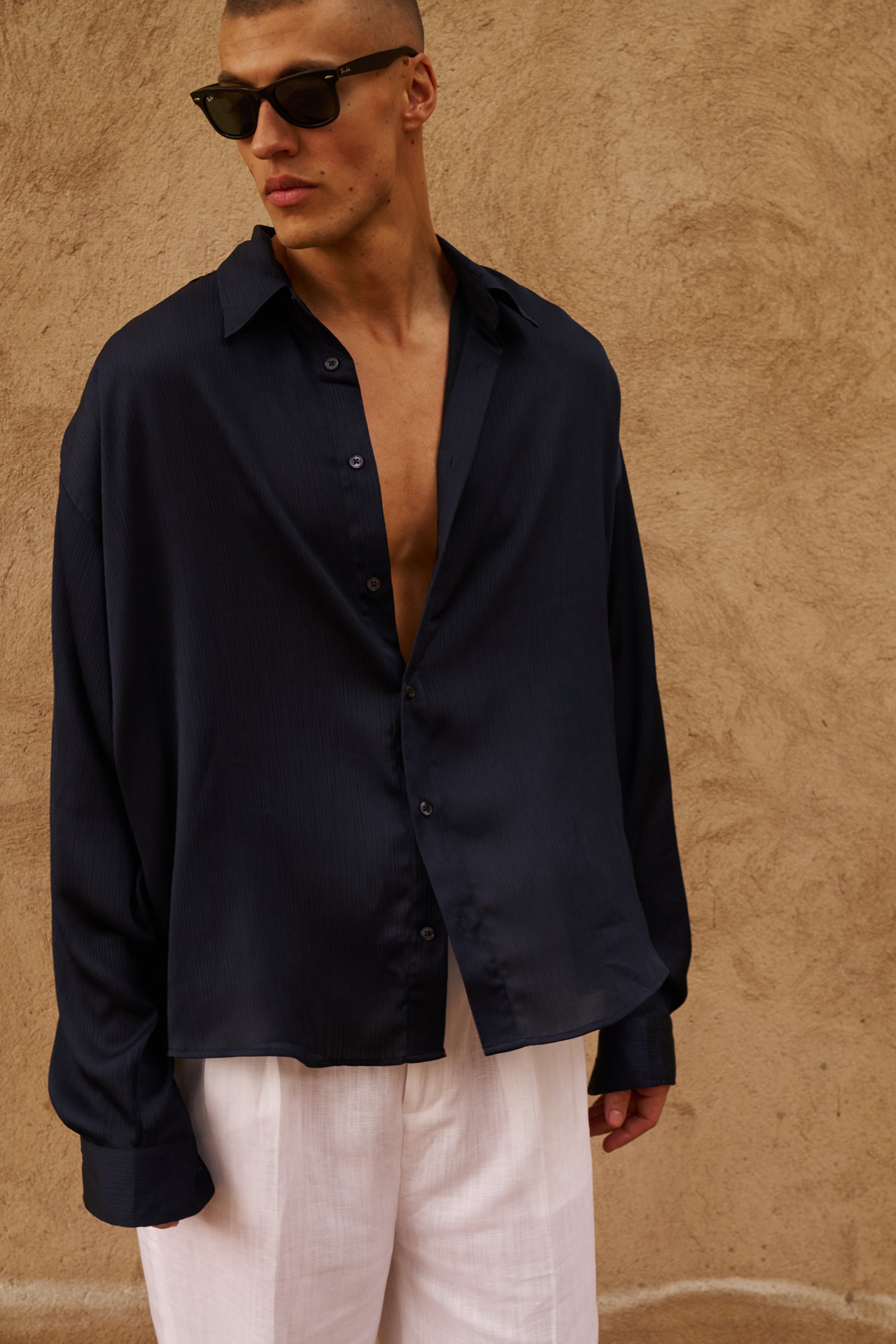 Sink Flow Satin Shirt in Navy