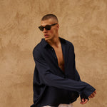 Sink Flow Satin Shirt in Navy