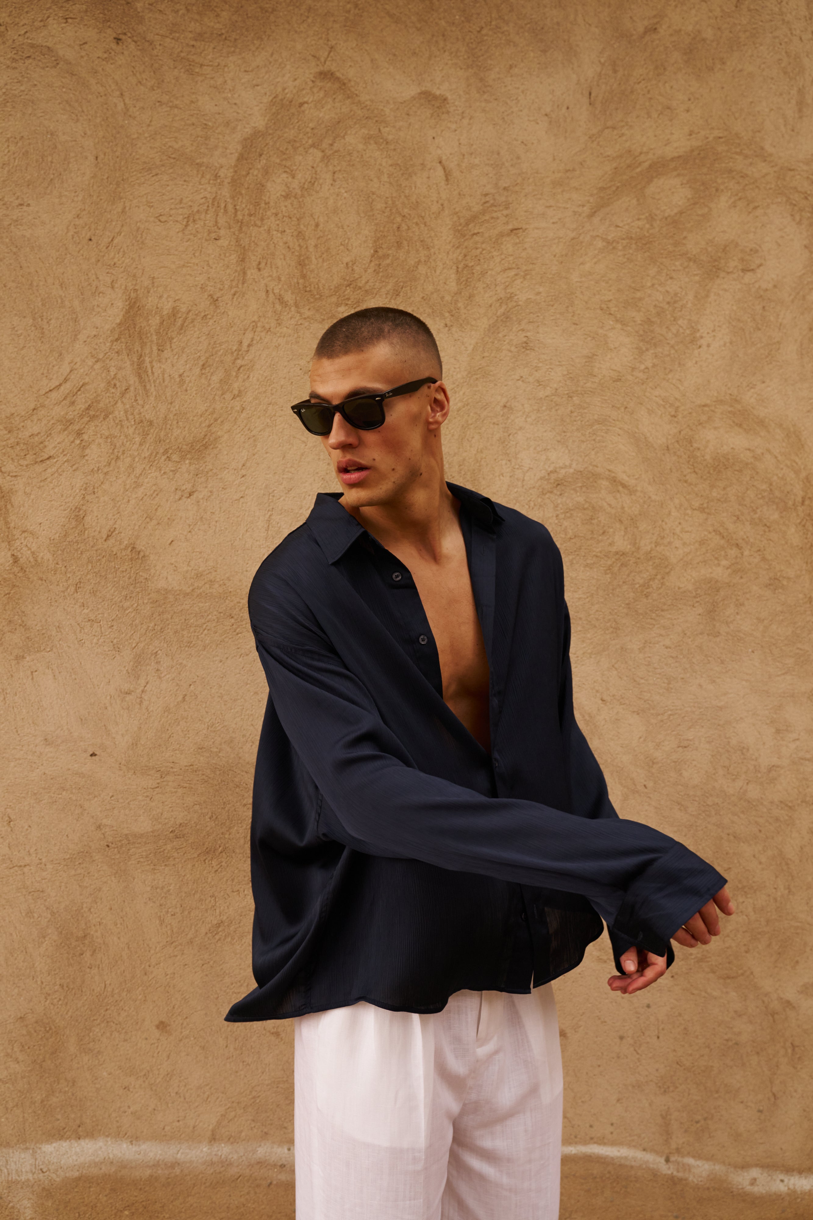 Sink Flow Satin Shirt in Navy