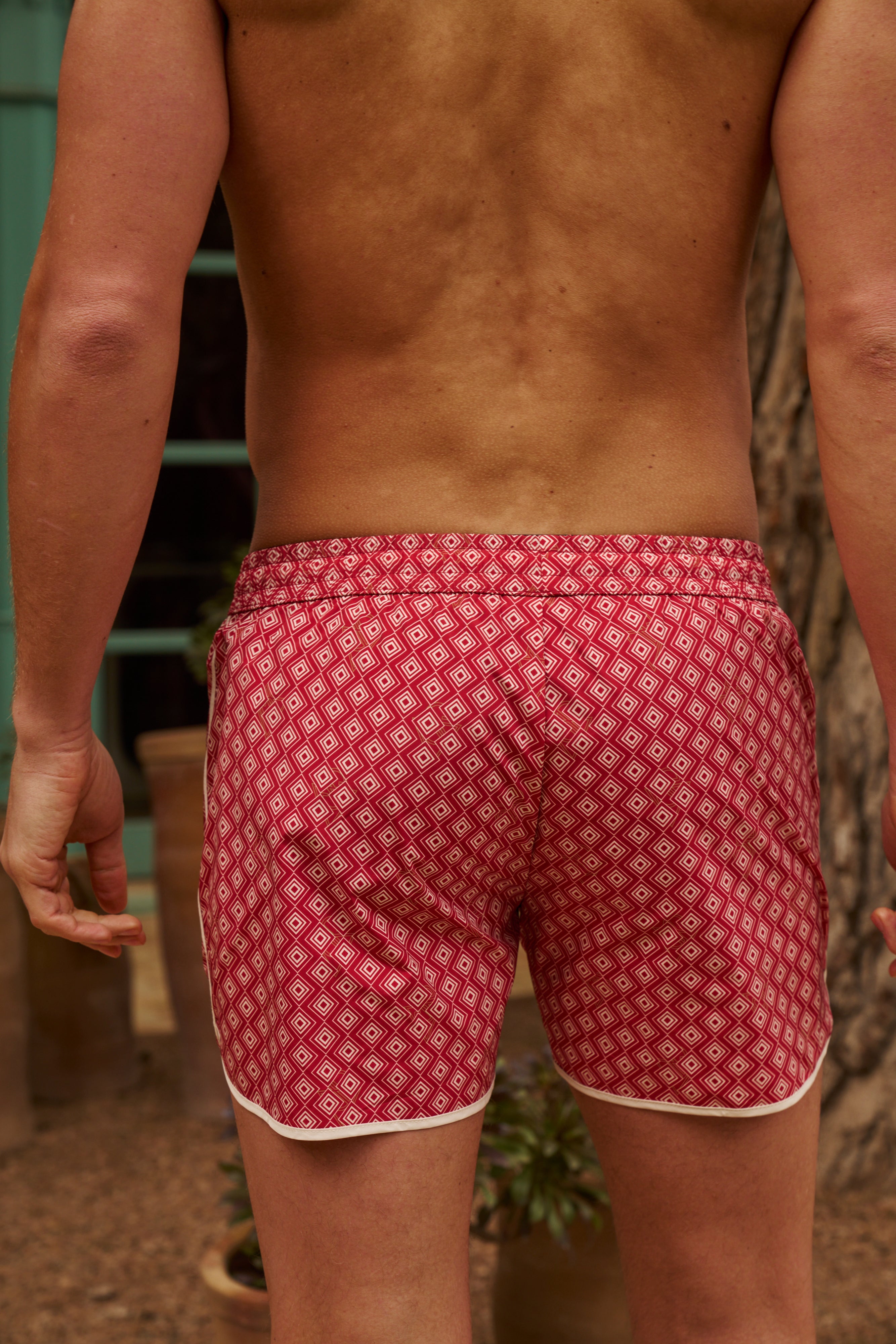 Sink The Benjamins Retro Swim Shorts in Red Meridian
