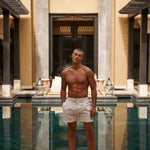 Sink Ripley 2.0 Tailored White Swim Shorts with Brown Trim