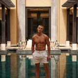 Sink Ripley 2.0 Tailored White Swim Shorts with Brown Trim