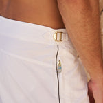 Sink Ripley 2.0 Tailored White Swim Shorts with Brown Trim