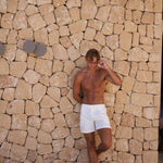 Sink Ripley 2.0 Tailored White Swim Shorts with Brown Trim