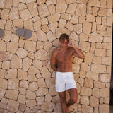 Sink Ripley 2.0 Tailored White Swim Shorts with Brown Trim
