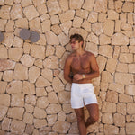 Sink Ripley 2.0 Tailored White Swim Shorts with Brown Trim