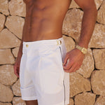 Sink Ripley 2.0 Tailored White Swim Shorts with Brown Trim