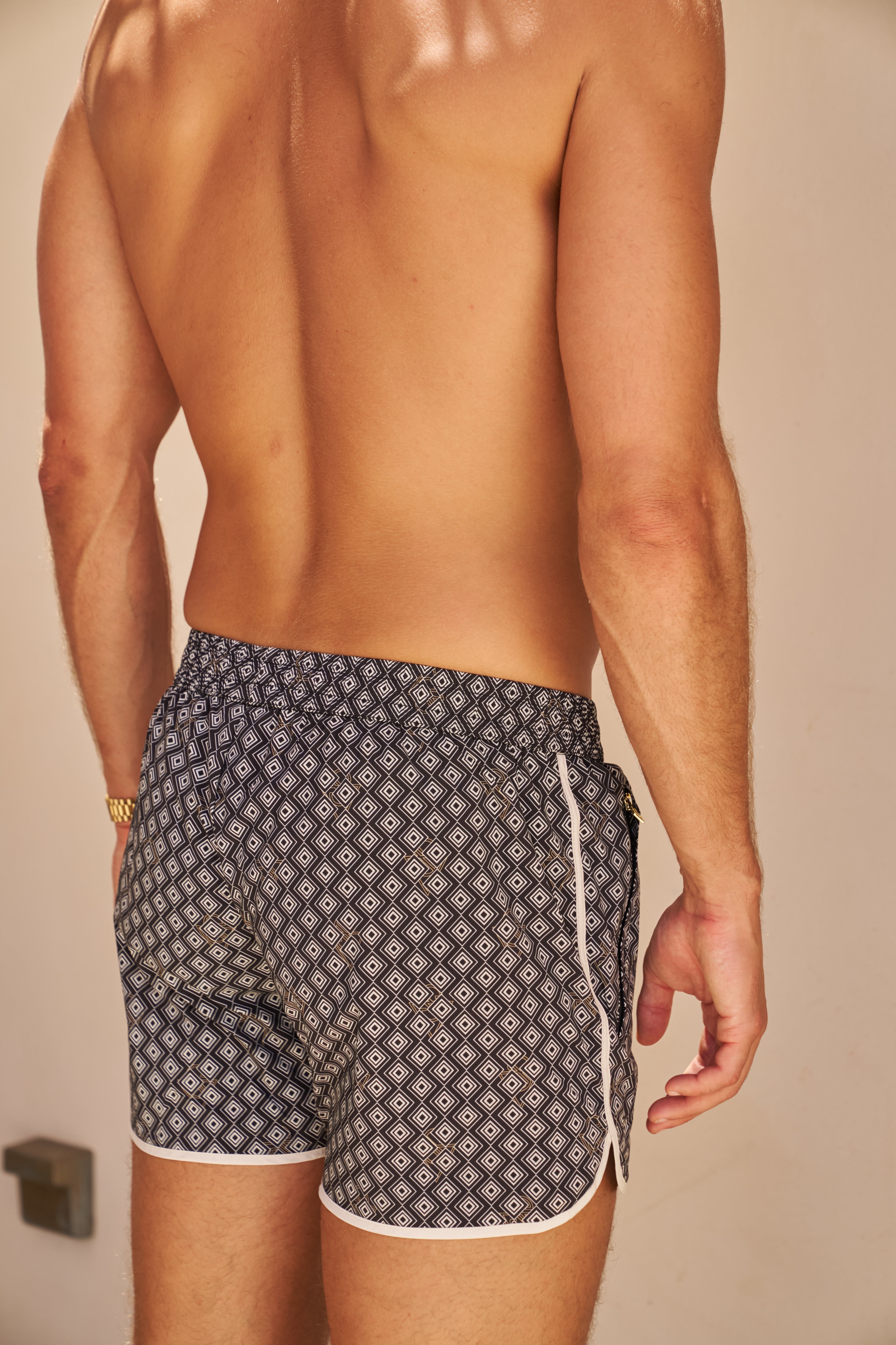 Sink The Benjamins Retro Swim Shorts in Black Meridian