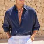 Sink Flow Satin Shirt in Navy
