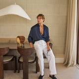 Sink Flow Satin Shirt in Navy
