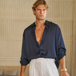 Sink Flow Satin Shirt in Navy