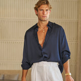 Sink Flow Satin Shirt in Navy