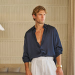 Sink Flow Satin Shirt in Navy
