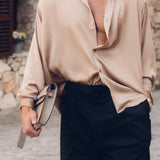 Sink Flow Satin Shirt in Brown
