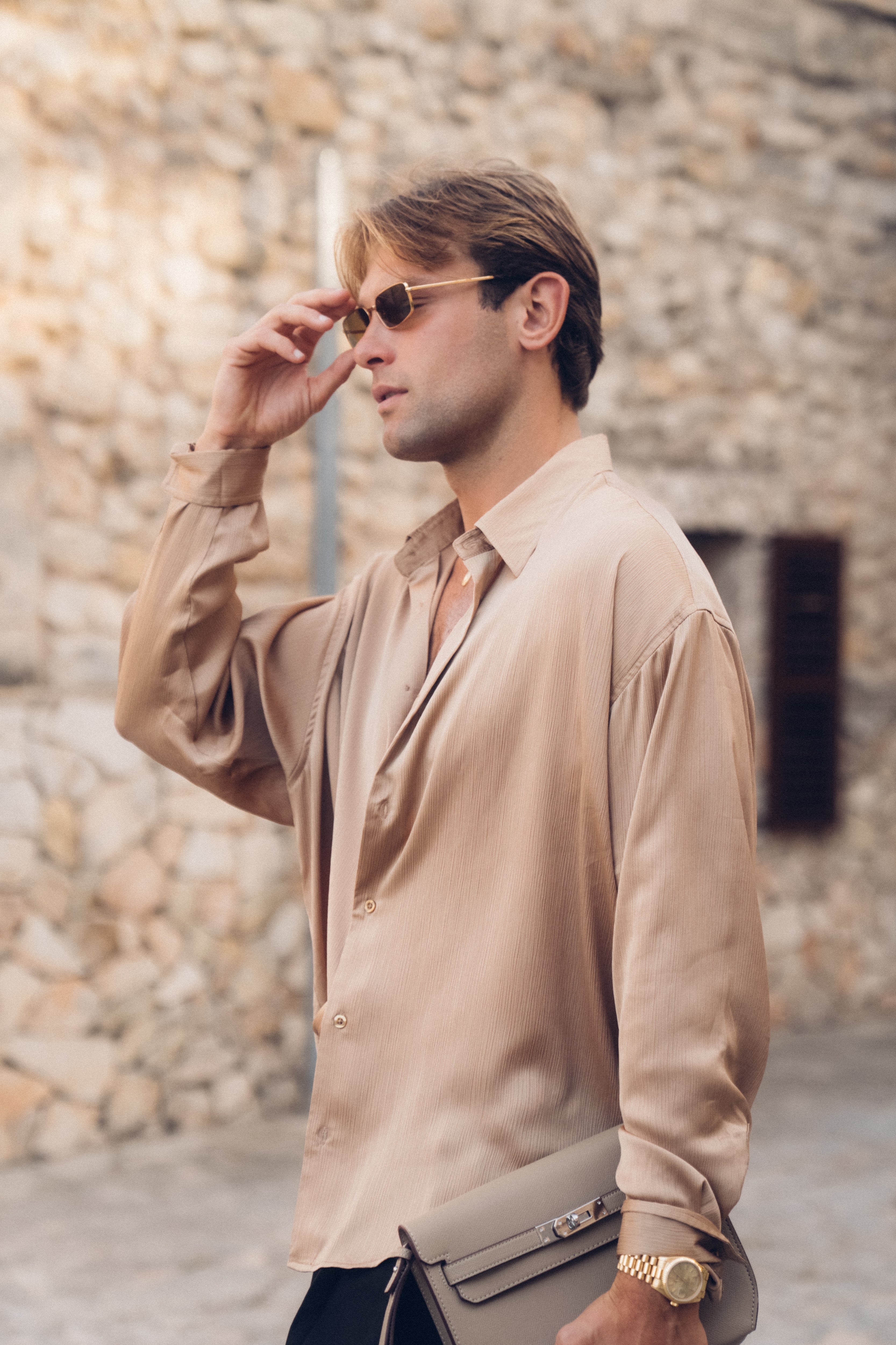 Sink Flow Satin Shirt in Brown